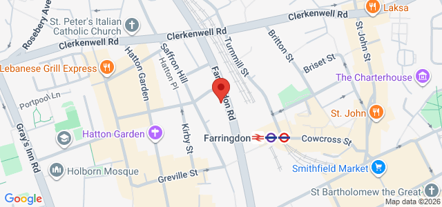 Map showing Papa Johns (UK) Farringdon in London